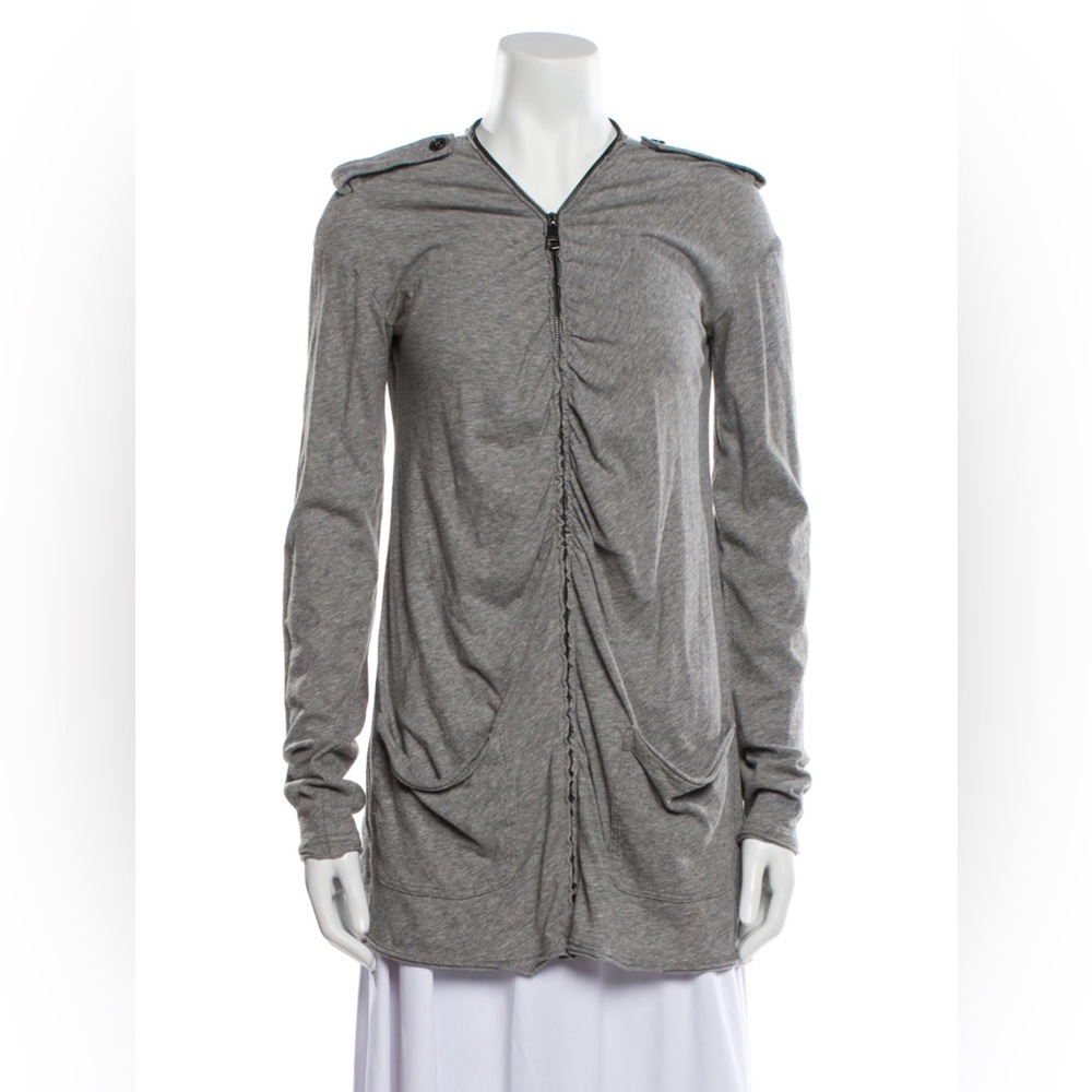 Burberry Ruched Cotton/Wool Jersey Zip Cardigan